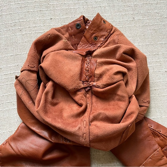 Vintage 1970s Whipstitched Buckskin Leather Flare Pants - Picture 9 of 16